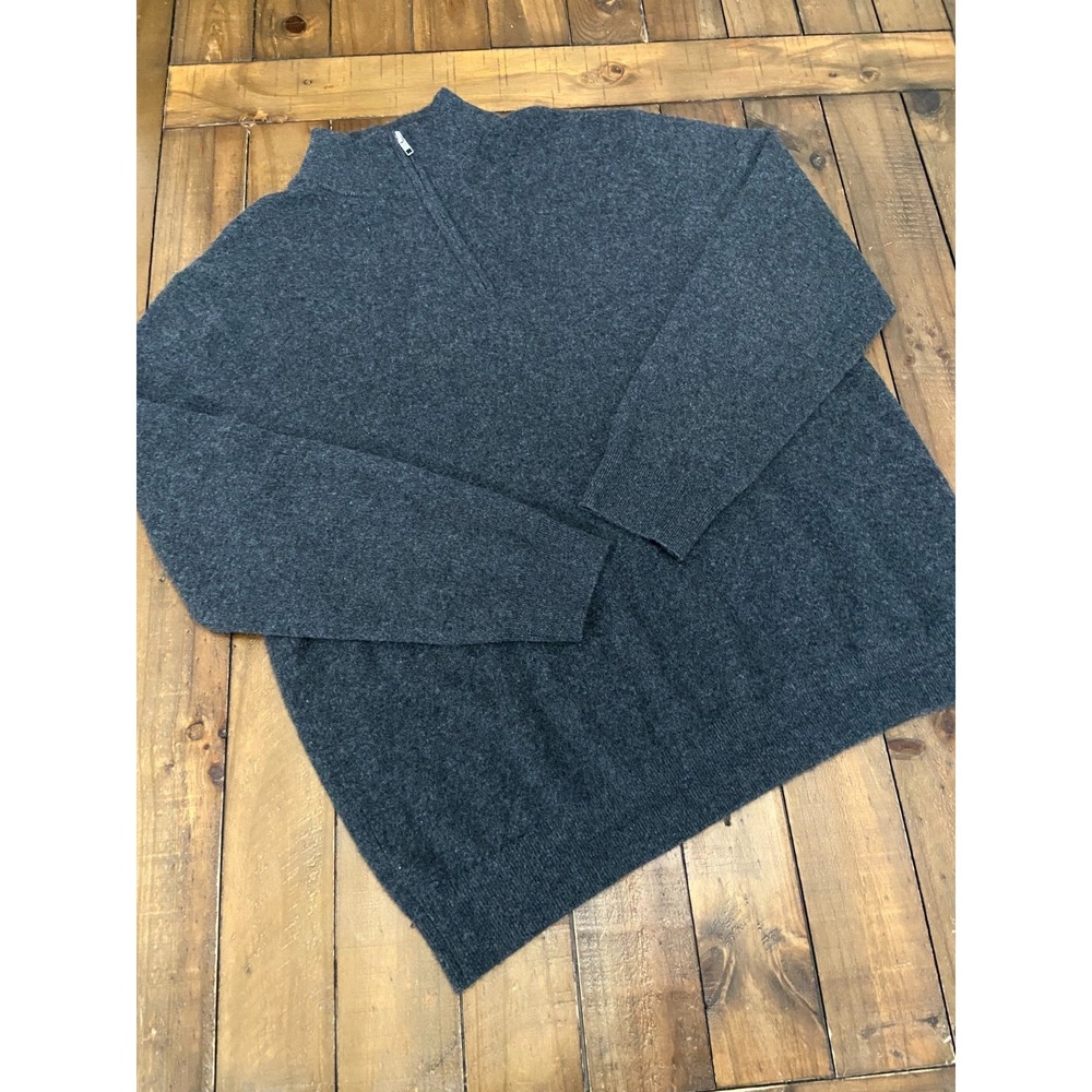 Quince Mens 100% Mongolian Cashmere Quarter Zip Sweater Charcoal Gray XL